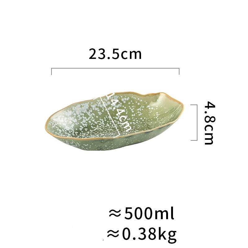 Elegant western style red blue green plate irregular ceramic creative oval salad tray deep dish ellipse fish japanese dish set