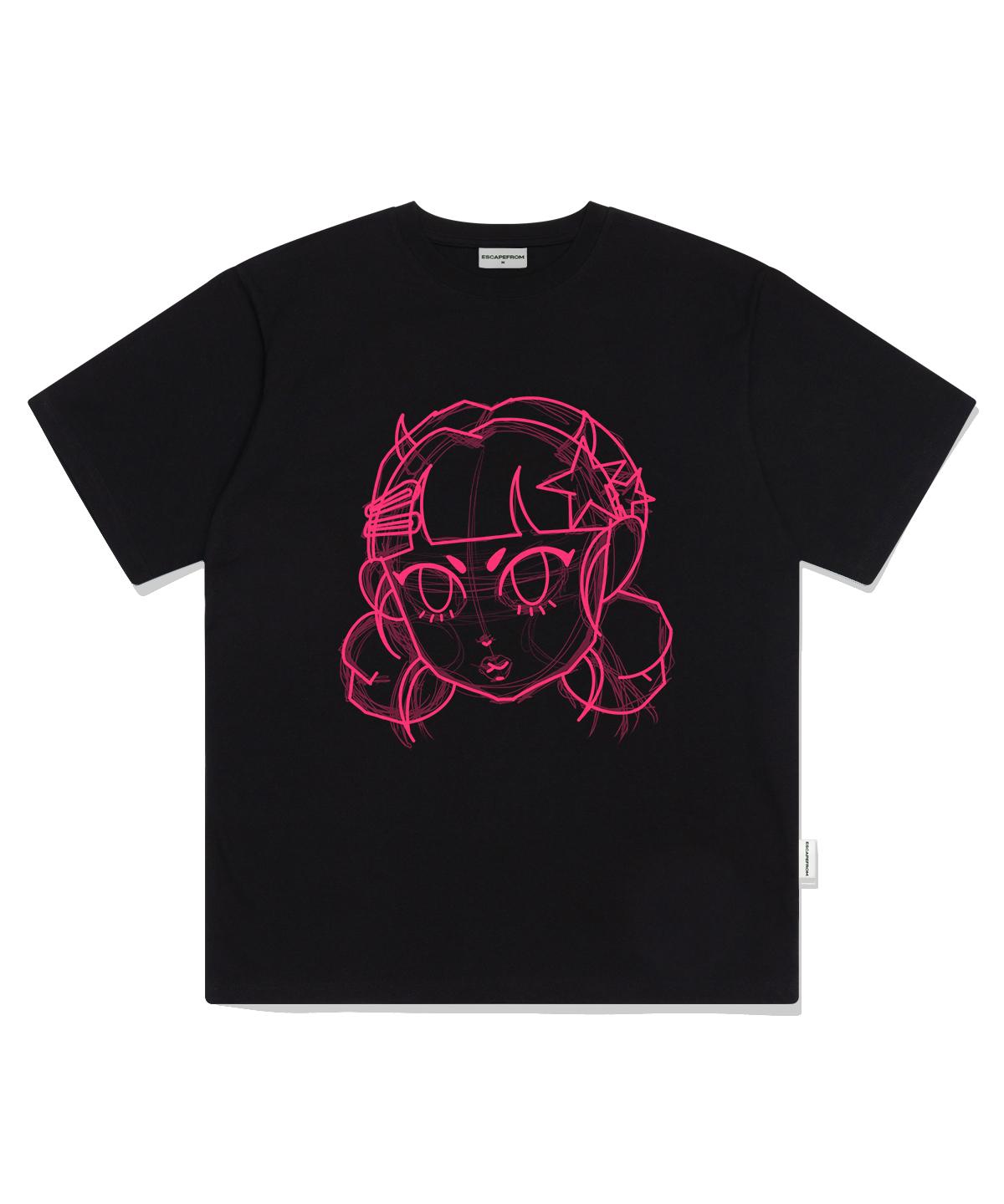 Escape From Drawing Star Girl Print Oversized Short Sleeve T-Shirt Black S