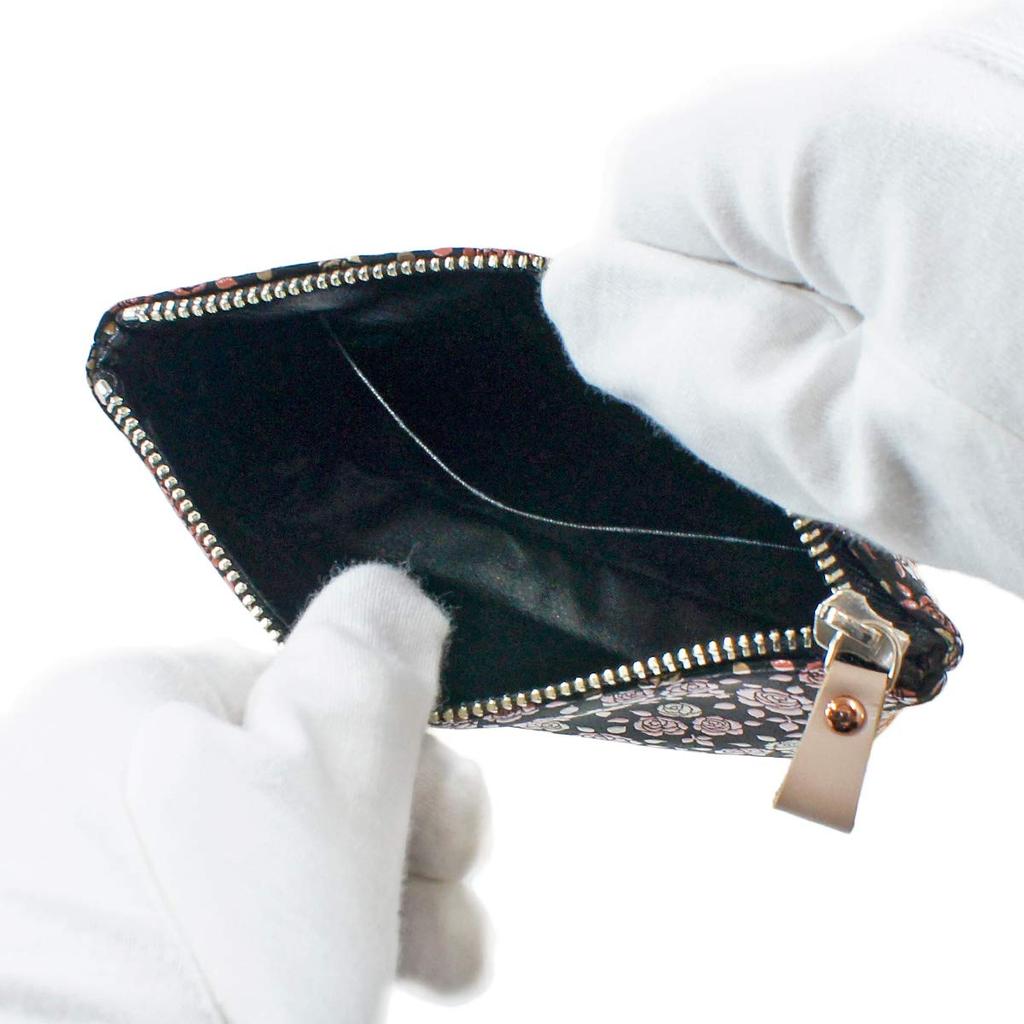 Indenya Inden Kaguwa Rose Black with White and Pink 8408 Pouch, Deerskin, Pattern, Lacquer,