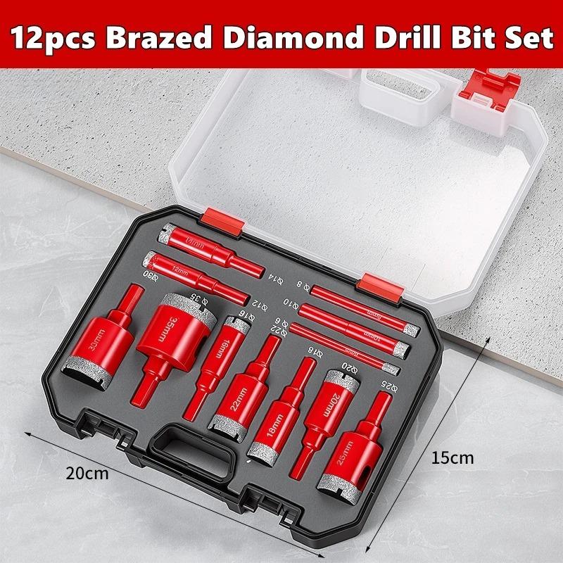 6-35mm Hole Saw Kit with Hand Tools, Granite, Tile, Ceramic12pcs Diamond Drill Bit Set for Glass, Marble & Stone