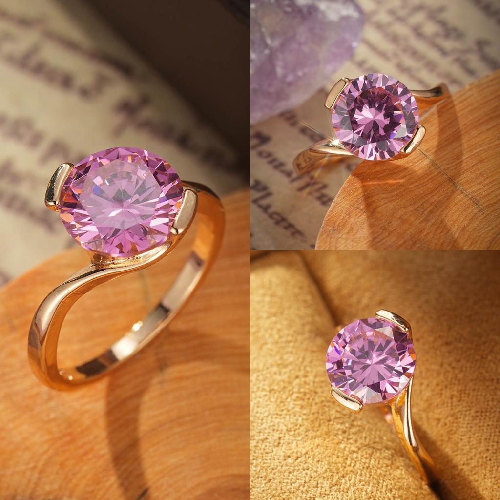 Gorgeous Pink Cubic Zirconia Bridal Wedding Rings for Engagement Party Brilliant Women Fashion Gold Color