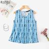 ZANZEA Womens Casual O-neck Sleeveless Summer Print Tank Tops