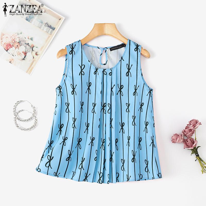 ZANZEA Womens Casual O-neck Sleeveless Summer Print Tank Tops