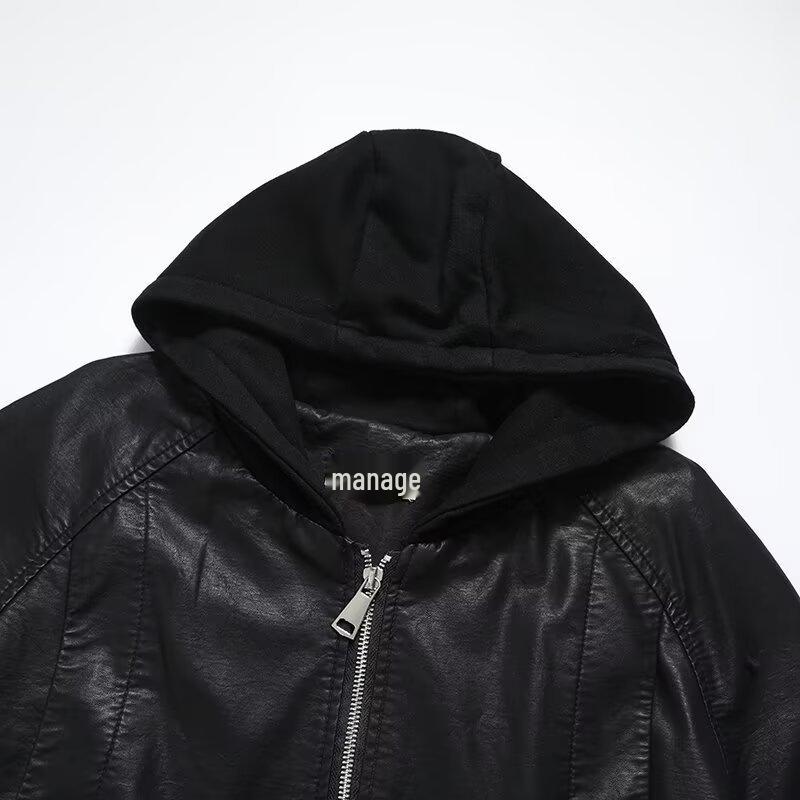 2024 Autumn Women's European & American Style Faux Leather Hooded Sweatshirt Coat