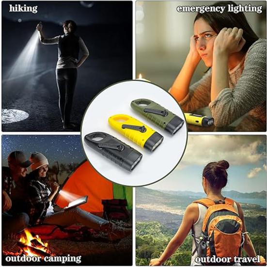 Hand Crank Solar Powered Flashlight Super Bright Compact Size Portable Emergency Rechargeable LED Flashlight Camping Gear