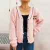 Women's Fashionable Casual Cute Wave V-neck Decoration Flower Button Knit Cardigan Sweater Jacket