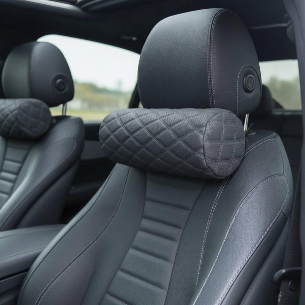 Perforated Leather Neck Pillow with Diamond Quilted Pattern High Density Car