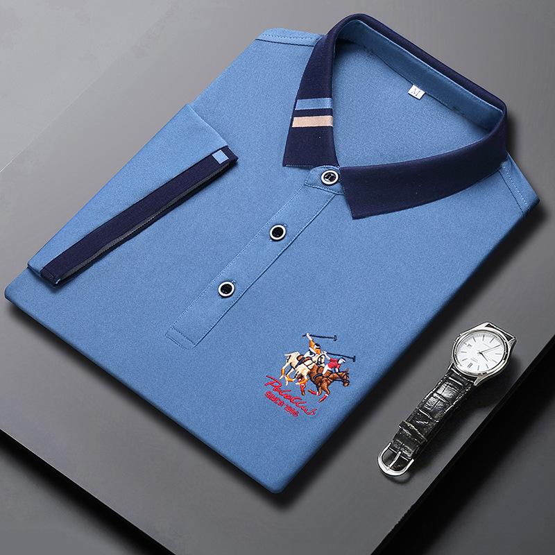 

Футболка с короткими рукавами, мужская рубашка поло, простая футболка, летняя тонкая мужская футболка с лацканами и половиной рукавов с вышивкой