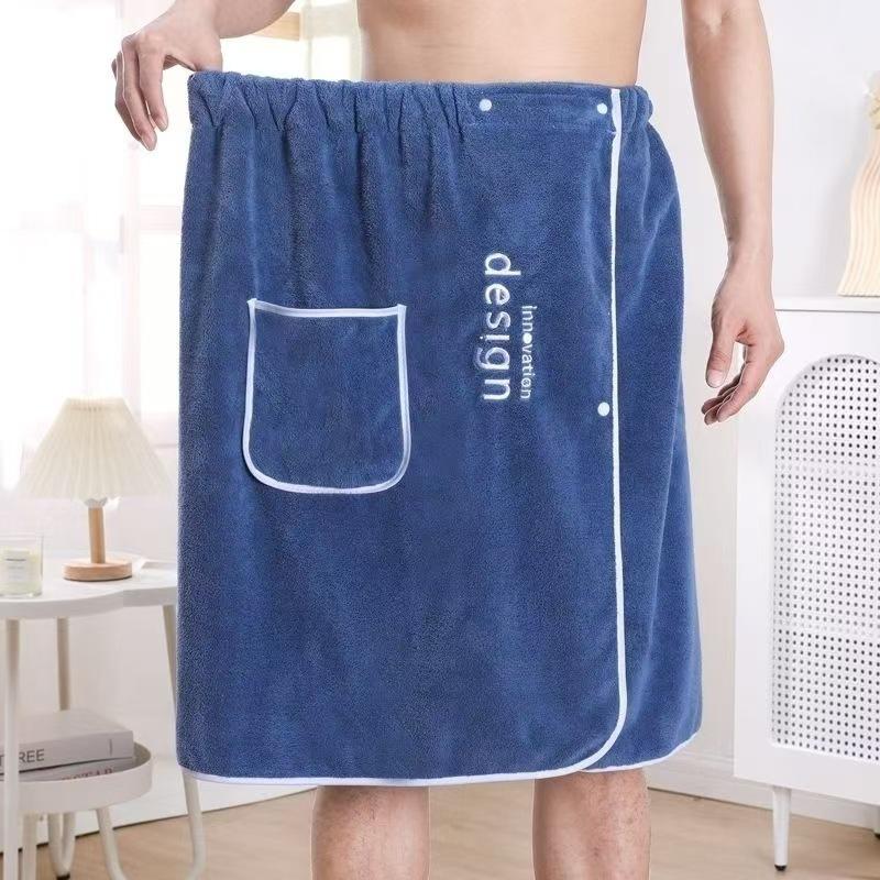 Men Bath Towel Absorbent Quick Dry Bath Wrap Towel with Secure Buckle And Pocket for Gym Spa Sauna Shower