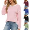 Spring and Autumn Women's New Casual Round Neck Trimmed Top Long Sleeve Contrasting Sweater