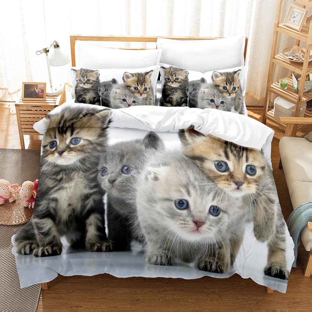Quilt Cover Cute Animal Cat Series 3D Digital Printing Three-Piece Set