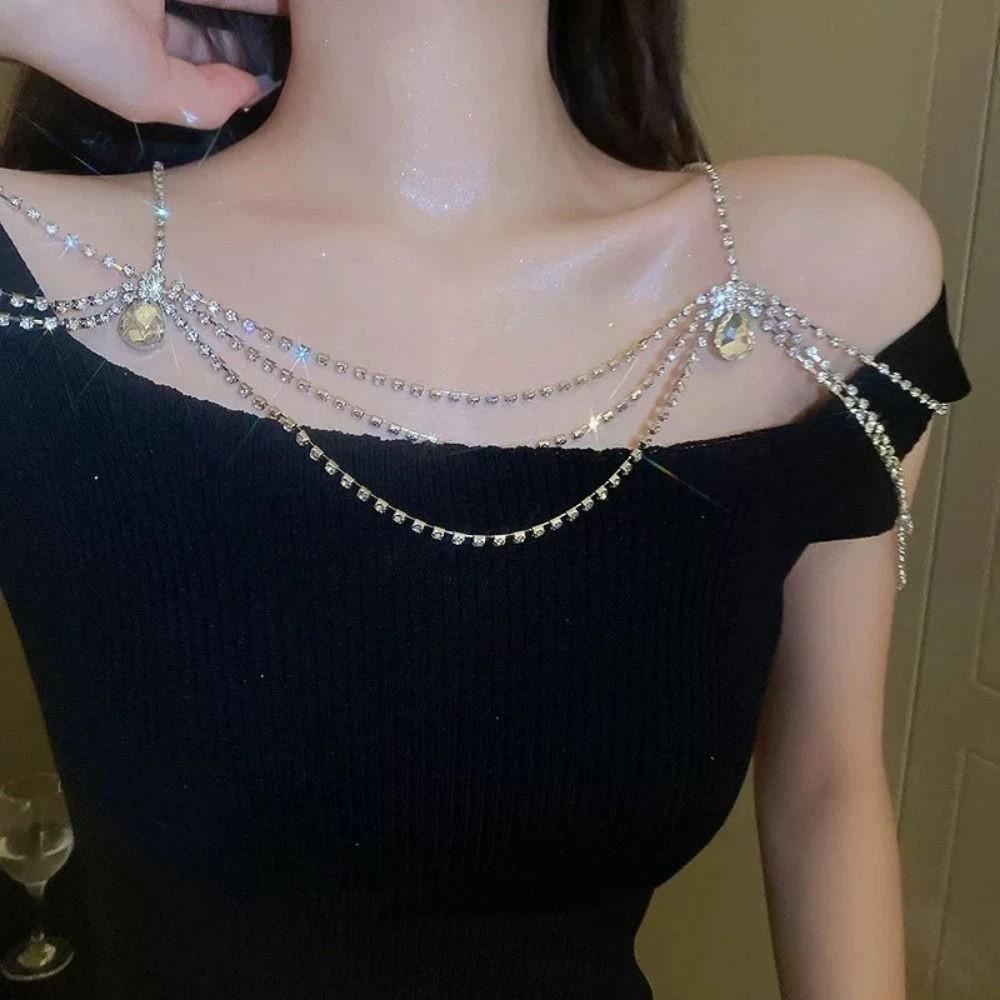 Water Drop Rhinestones Shoulder Chain Retro Tassel Women's Shoulder Chain  Wedding Accessories