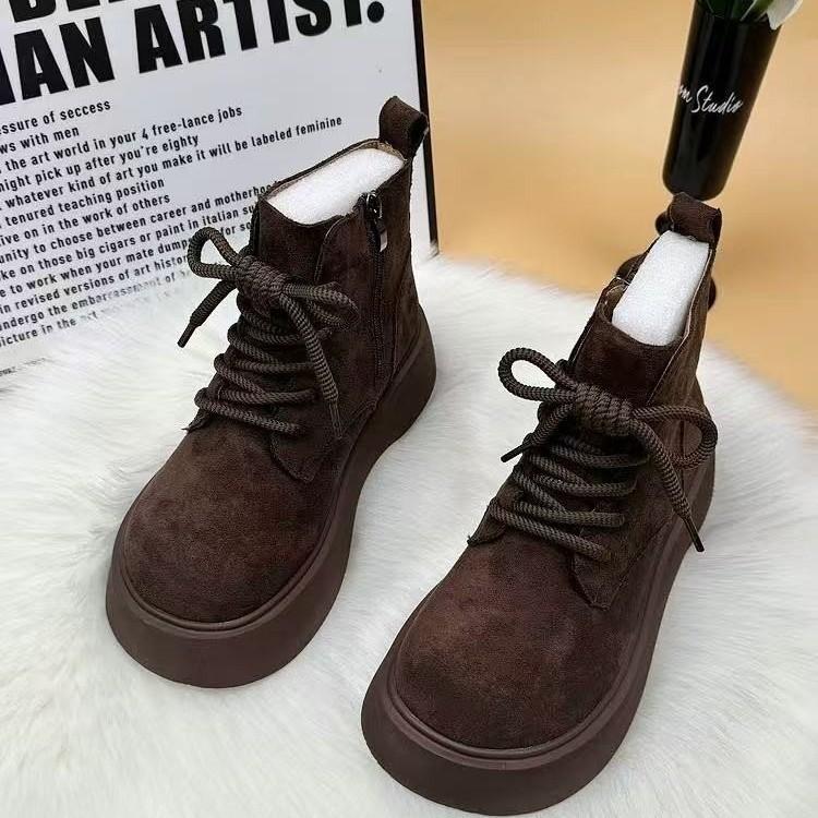 

Новые женские зимние ботинки Мартин 2025 года на толстой подошве, увеличивающие рост, сохраняющие тепло благодаря флисовой подкладке, с отворотом из меха и короткие ботильоны 37