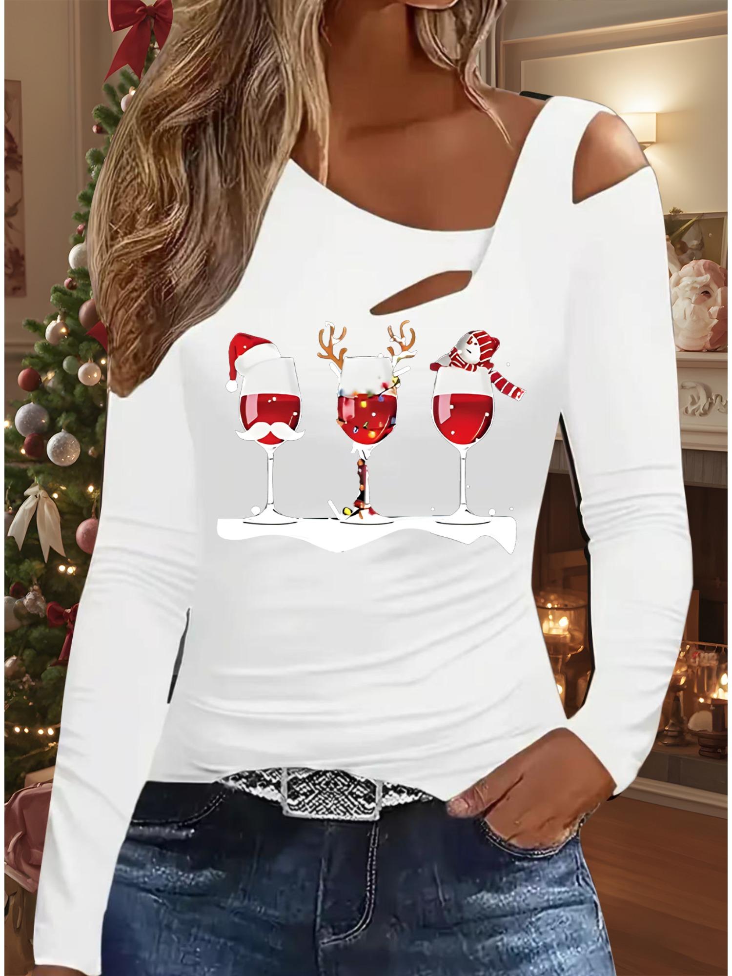 

Осень и Зима Женский Новый Повседневный Топ с Длинным Рукавом Рождественский Узор Идеальный Подарок на Хэллоуин Рождество Футболка S белый