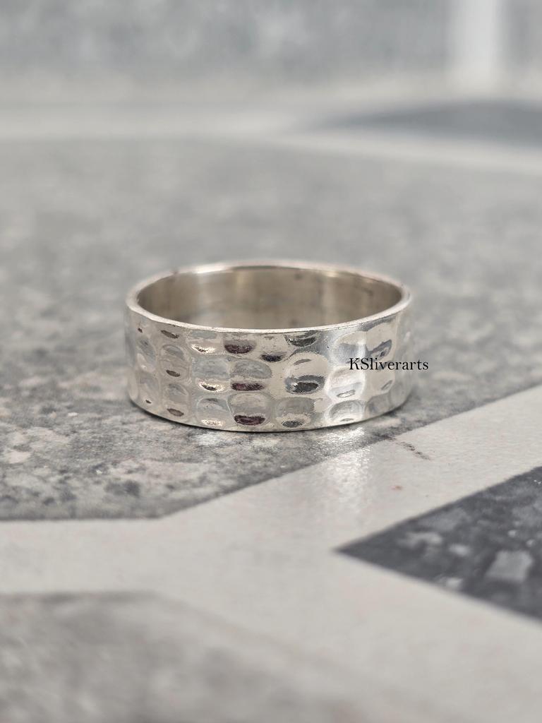 925 Sterling Silver Ring Handmade Hammered Textured Band for Men & Women, Handcrafted Elegance Unique Hammered Silver Band Mother's day Gift