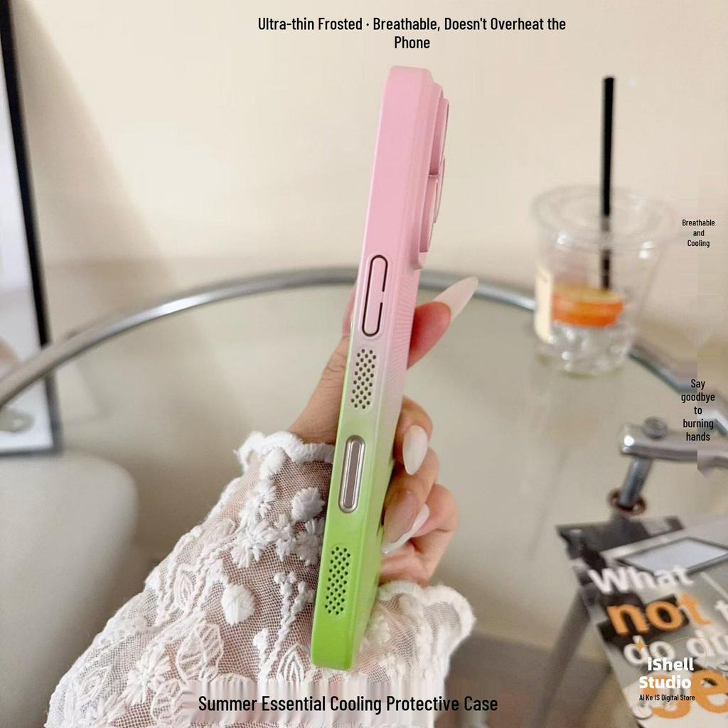 Apple 16 Pro Max Gradient Color Heat Dissipation Phone Case - Full Lens Coverage for iPhone 15/14/13