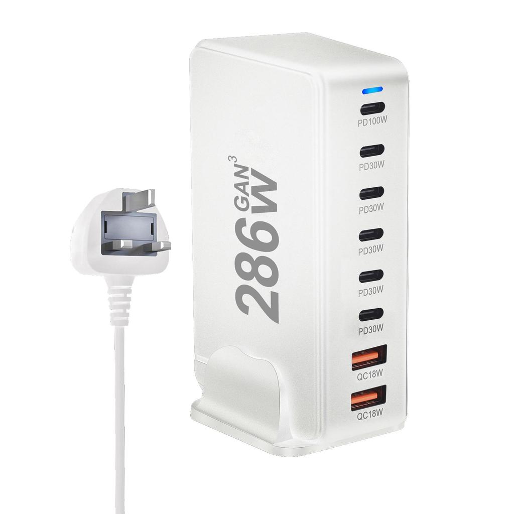 286W GaN Desktop PD Charger: 6 USB-C/2 USB-A Ports, Multifunctional Adapter