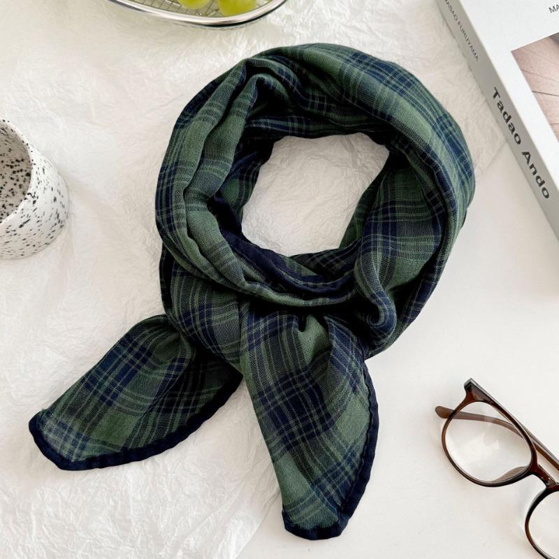 Silk Scarf New Literary Idyllic Bag Headscarf Headband Scarf Scarf Small Shawl Fashion Plaid Triangle Scarf Tied Waist