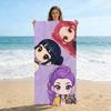 K-Pop Girl Group Chibi Anime Beach Towel, Glitter Purple Print Quick Dry Bath Towel, Soft Microfiber Fan Gift Blanket