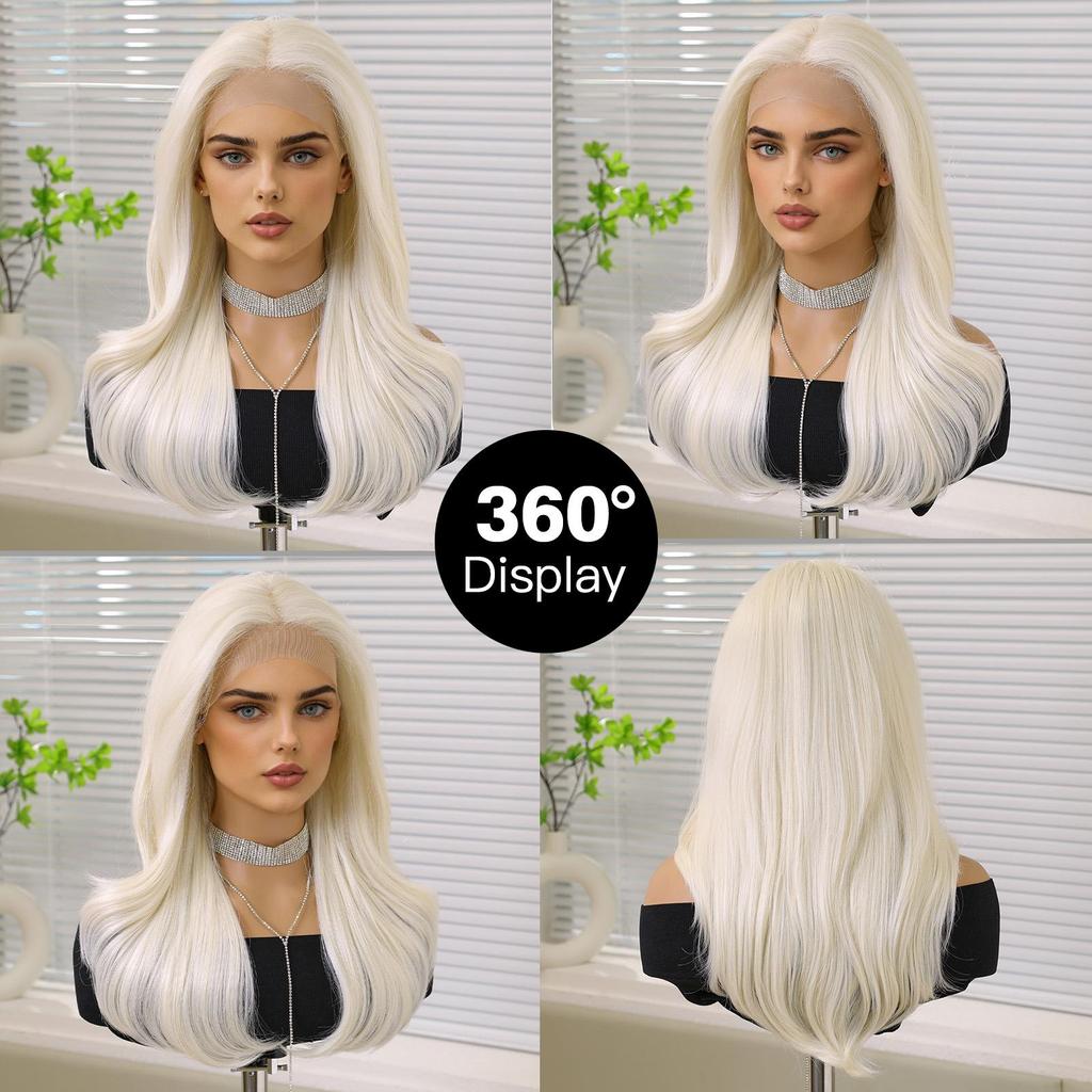 LOUIS FERRE 13x6 Lace Wig Long Wavy Light Blonde Wigs for Women Daily Party Cosplay Wedding High Density Heat Resistant