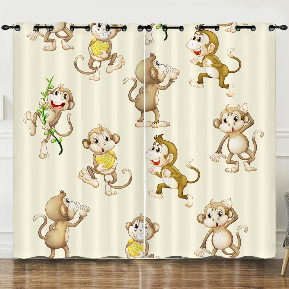 Curtain Cartoon Animal Bear Deer Love Kitten Digital Printing Blackout Curtain Punching