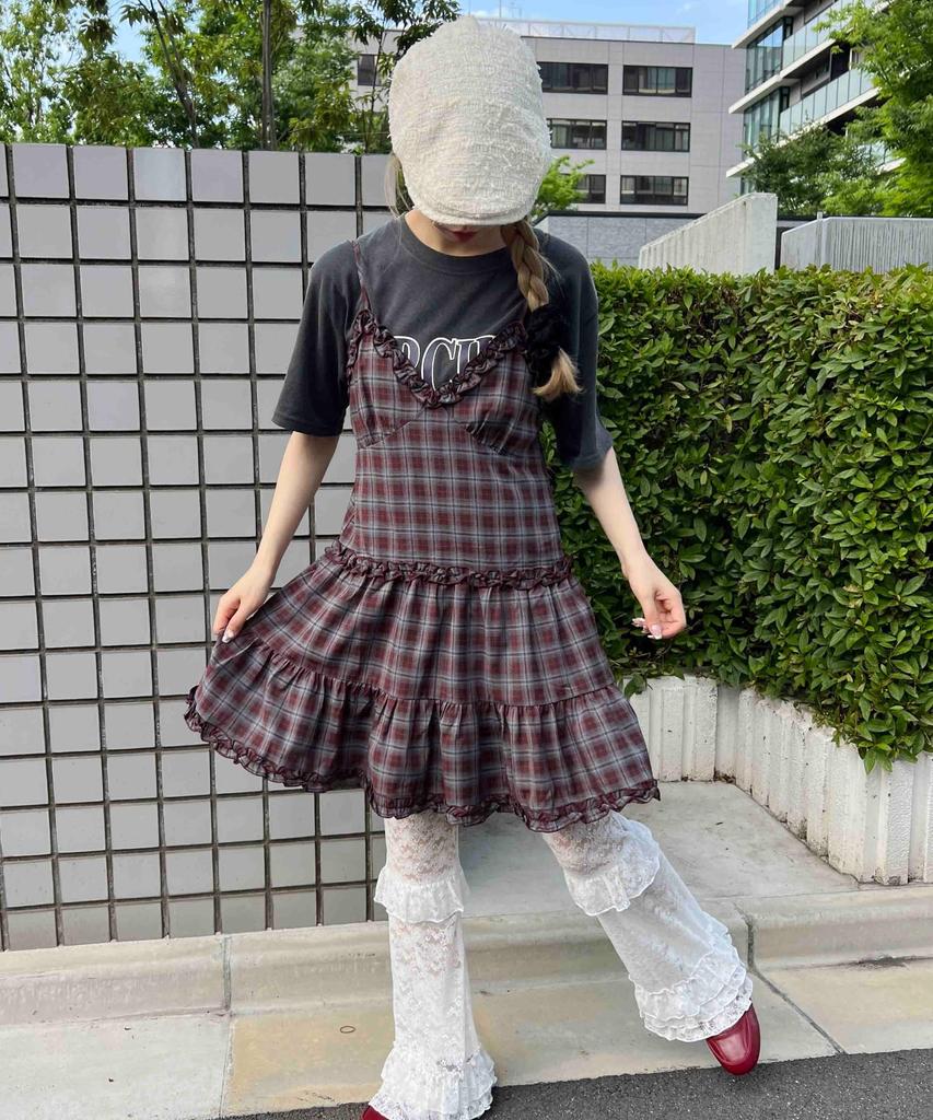 WEGO WC Ruffle Check Camisole Girly and Size Wine Dress, Cute, Women's, F,