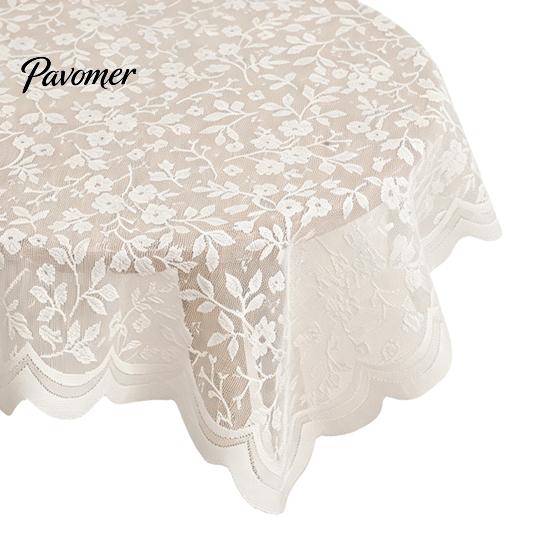 Machine Washable Tablecloth Floral Lace Tablecloth, Square White Doily, Vintage Scalloped Table Easy Clean Cloth Cover for Nightstand Coffee Tea Party