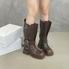 Retro Style Polished Square-Headed Knight Boots Women'S Spring Versatile But Knee-High Boots Slim Casual Boots