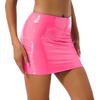 Womens Glossy Patent Leather Pencil Skirt Solid Color Miniskirt Elastic Waistband High Shine Finish for Club Party