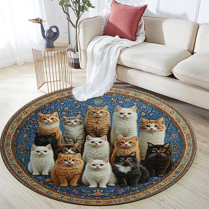 Cats Round Area Rug,Carpet Rug for Living Room Bedroom Sofa Playroom Decor,Non-slip Floor Mat