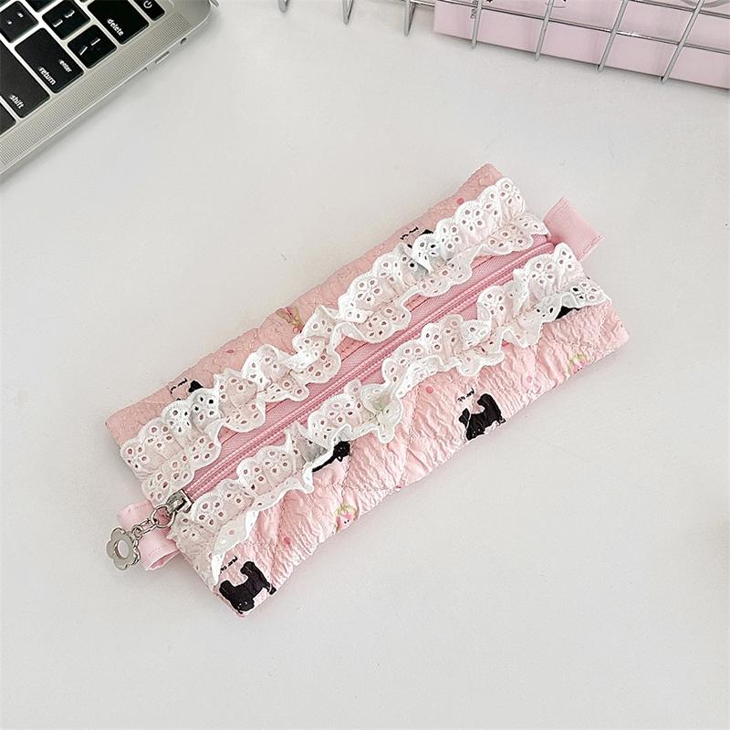 Lace Floral Pencil Case Ins Style Mini Makeup Bag Sundry Change Storage Bag Large Capacity Stationery Organizer Pen Bag