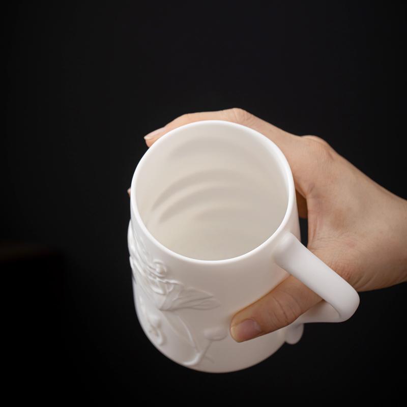 Mug with Lid Large Capacity Letter Creative Ceramic Water Cup Tea Cup Office Cup Customized Mutton Fat Jade Overglazed Color