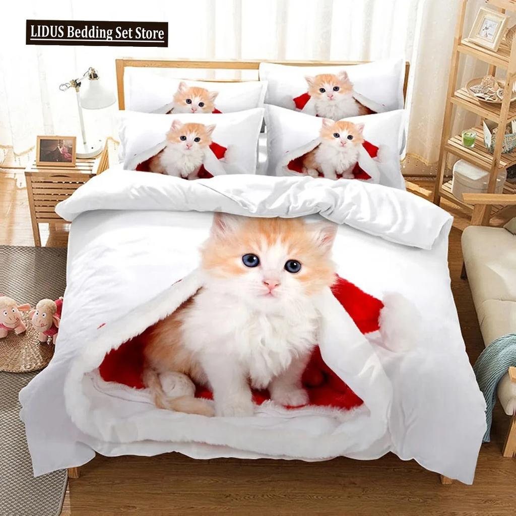 3D Cat Cute Kitten Pattern Duvet Cover Cat Kids Bedroom Decoration Cat Bedding Set For Women Girls Boys Gifts With Zipper 3pcs