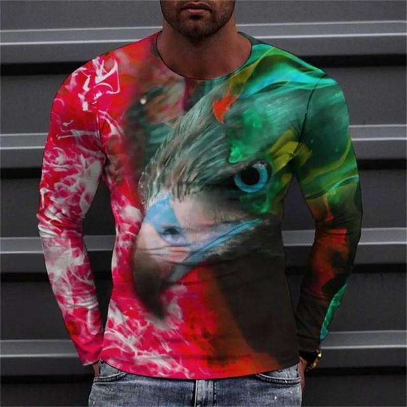 2023 Autumn Plus Size O-Neck Long Sleeve T-shirt Men's Clothing Men's T-shirt 3D Animal Print Top Casual Street Vintage T-shirt