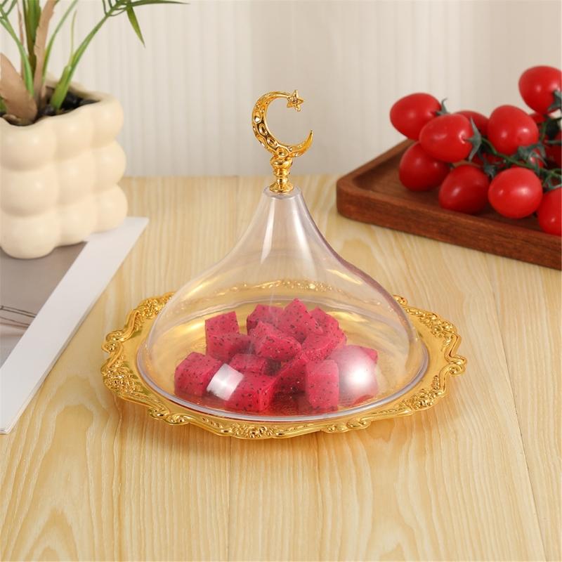 Multipurpose Snacks Storage Serving Platter With Acrylic Dome Lid Ramadans Dessert Display Tray For Kitchen And Party Use