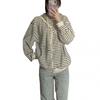 Womens Striped Hooded Zip Sweatshirt Loose Casual Long Sleeve Top Fall Winter
