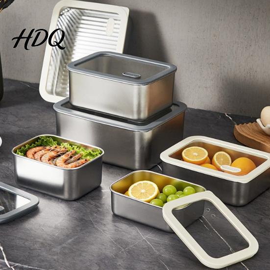 Heavy Duty Metal Storage Tins 304 Stainless Steel Food Containers with Glass Lids Leakproof Bento Lunch Box Leak Proof Kitchen Organizers Set,