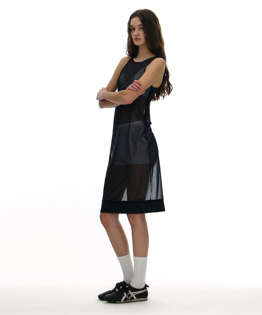 Partimento Woman Numbering Printed Mesh Dress_Navy