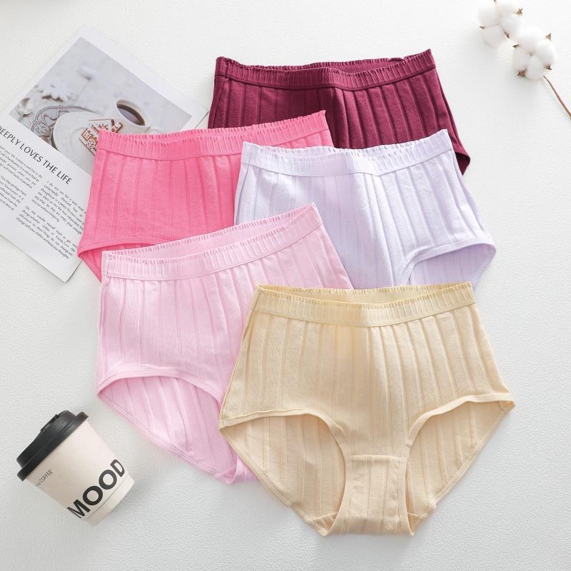 FINETOO 6PCS/SET Women Basic High Waist Striped Panties Cotton Breathable Daily Multi Color Set Butt Lifting Plus Size Comfort Underwear