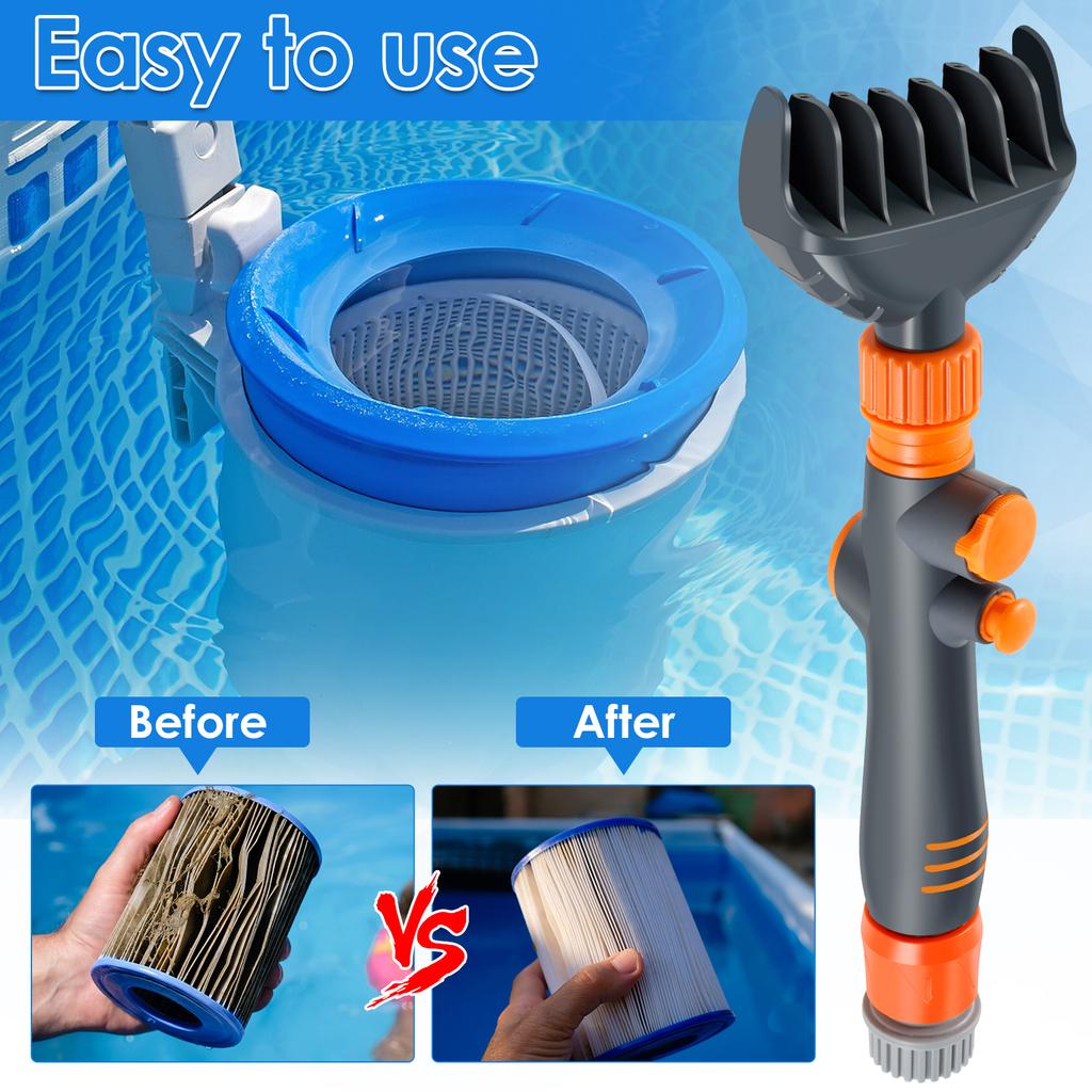 Swimming Pool Cartridge Filter Cleaner Brush Efficient Cleaning Hot Tub Change Filter with 6 Powerful Water Jets Handheld