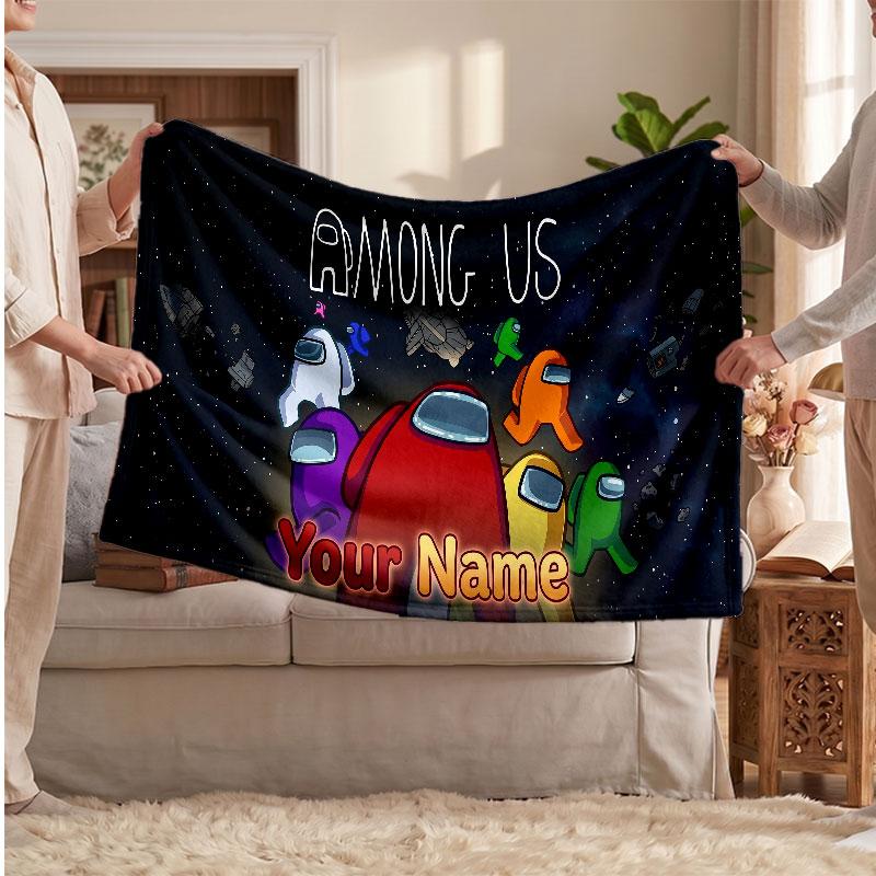 Among Us Flannel Blanket, Custom Name Text Personalized Soft Throw Blanket Home Decor Gift