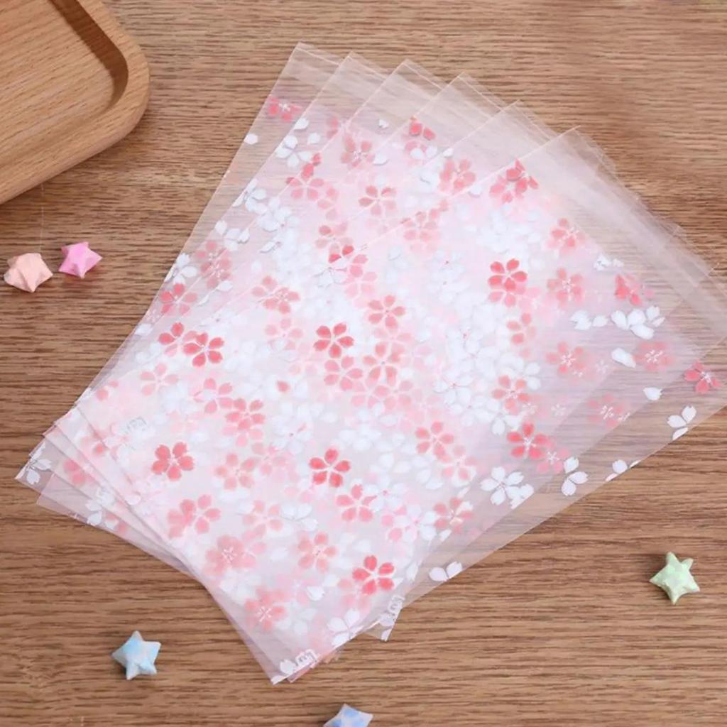 100Pcs Cherry Blossom Drawstring Candy Bag Snowflake Crisp Baked Dessert Snack Packaging Bag Party Gift Bag