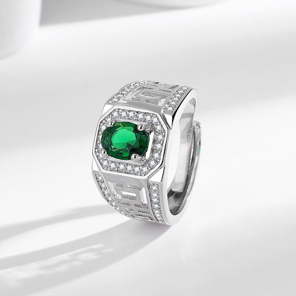New Product Real Emerald Men's Ring Zircon Inlaid European and American Fashion Domineering Men's Ring