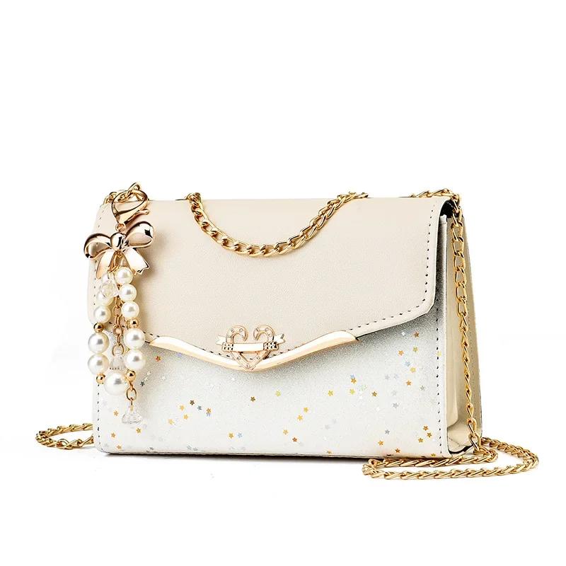 Ladies Fashion Crossbody Small Square Bag Girls Shoulder Bag Feminine Cross Square Tassel Pendant Sequins Embellished