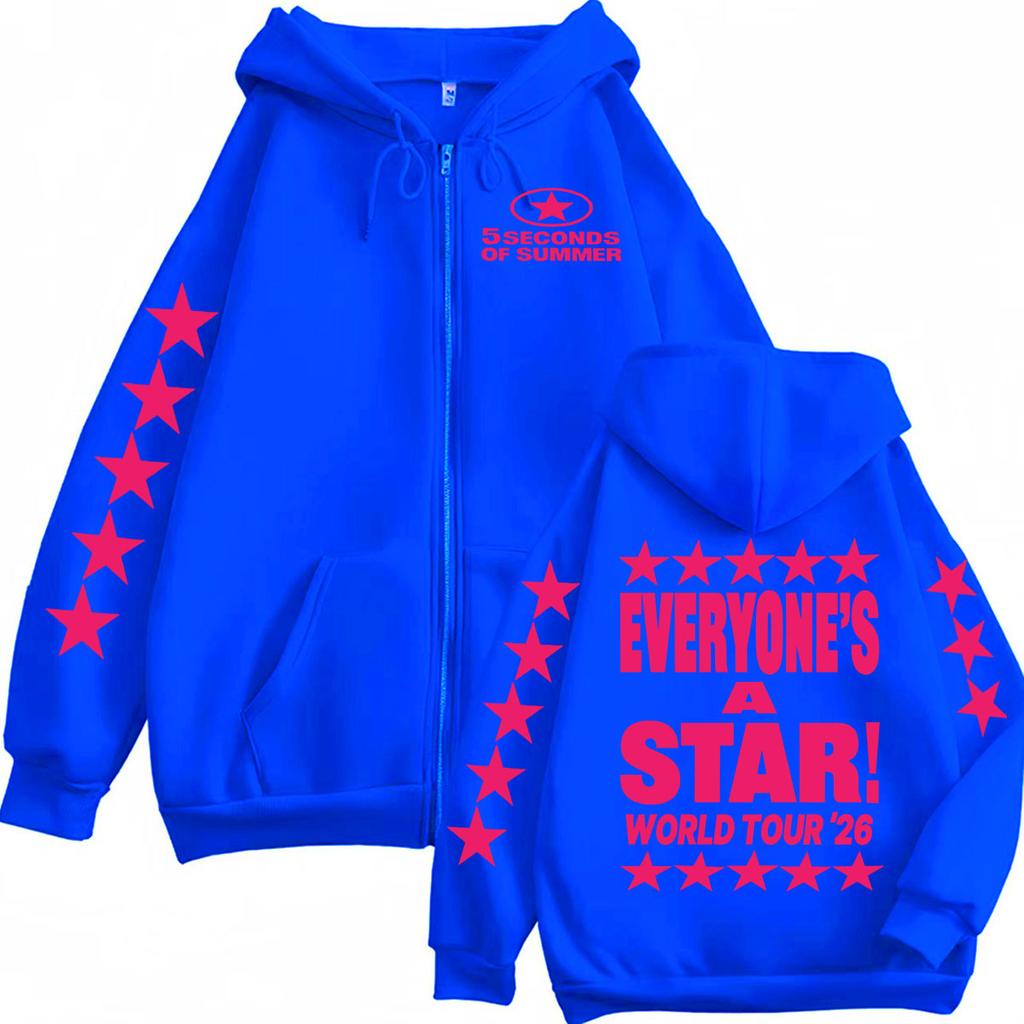 5 Seconds of Summer Everyone's A Star Zipper Hoodie Unisex Casual Fleece Jacket Sweatshirt Hip Hop Pop Music Zip Up Pullovers