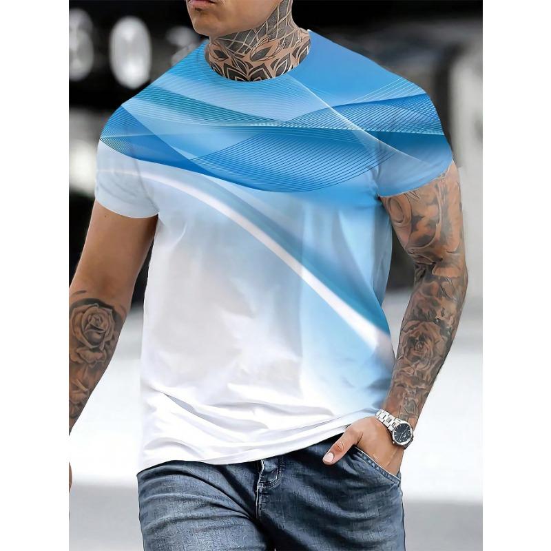 Letní tričko s krátkým rukávem a kulatým výstřihem s 3D digitálním potiskem Pánské
