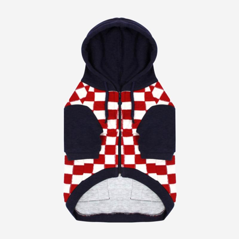 KINIKINI CHECKERBOARD HOODIE ZIPUP-RED (Hooded Zip-up)