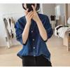 Lantern Sleeve Denim Shirt Women's New Summer Loose Retro Quarter-sleeve Design Simple Top