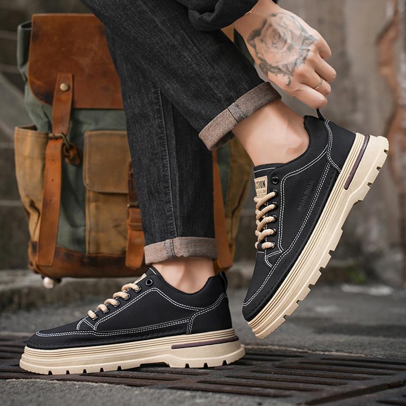 Men's Platform Sneakers Autumn Trend Non-slip Versatile Casual Shoes  New High Quality Leather Short Boots 