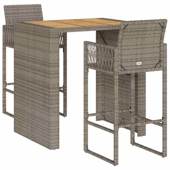 VidaXL 3-piece Garden Bar Set Without Cushions Grey Poly Rattan 3328887